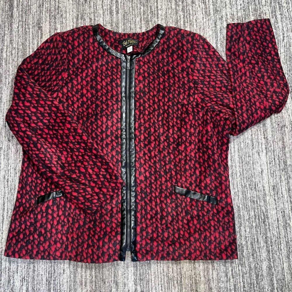 Vintage Bob Mackie Women’s XL Red Black Wearable Art Full Zip Jacket Coat SOFT
